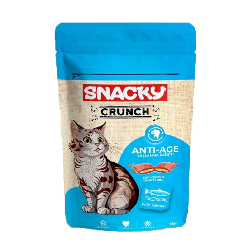 تشویقی گربه ضدپیری کرانچ اسنکی با طعم ماهی سالمون Snacky Crunch Anti-Age Cat Treats With Salmon وزن 60 گرم