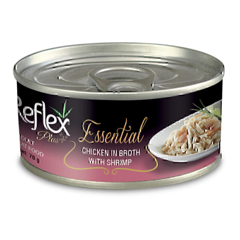کنسرو گربه رفلکس پلاس با طعم مرغ در آب گوشت با میگو Reflex Plus Adult Cat Can Food with Chicken & Shrimp وزن 70 گرم
