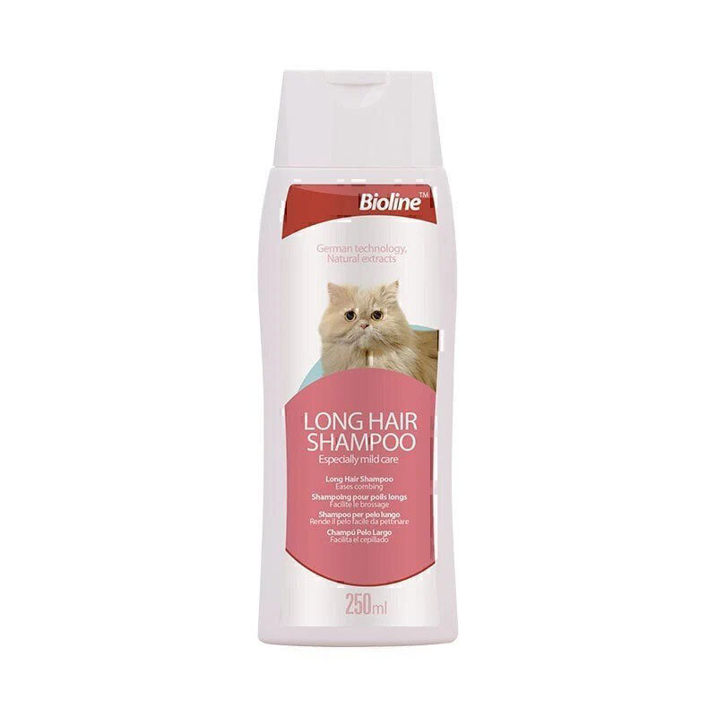 شامپو گربه بایولاین مناسب برای موهای بلند با عصاره نارگیل Bioline Long Hair Cat Shampoo حجم 250 میلی‌لیتر