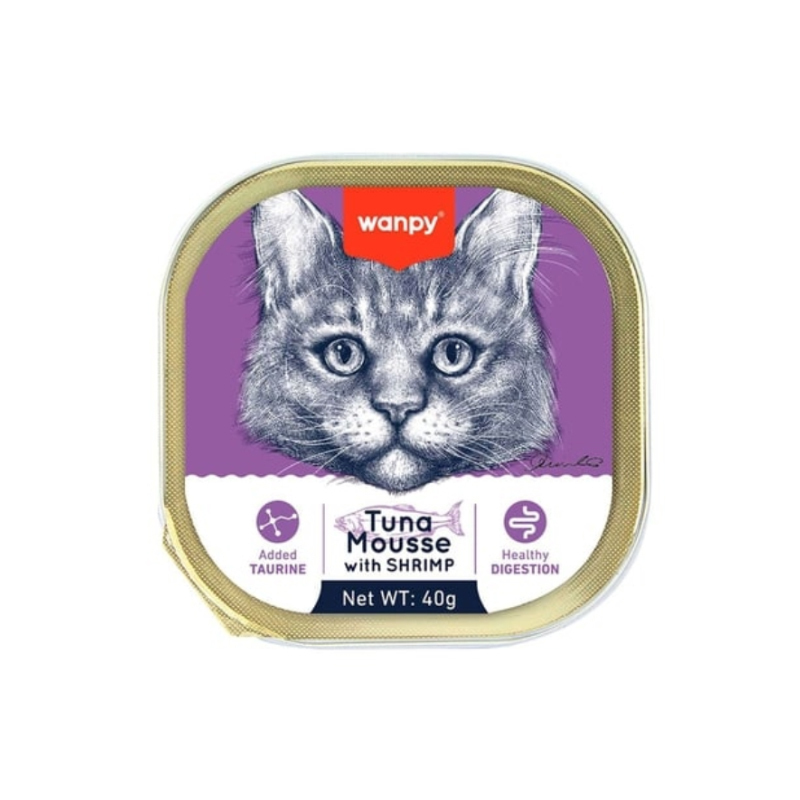 ووم گربه ونپی با طعم ماهی تن و میگو Wanpy Tuna Mousse With Shrimp وزن 40 گرم