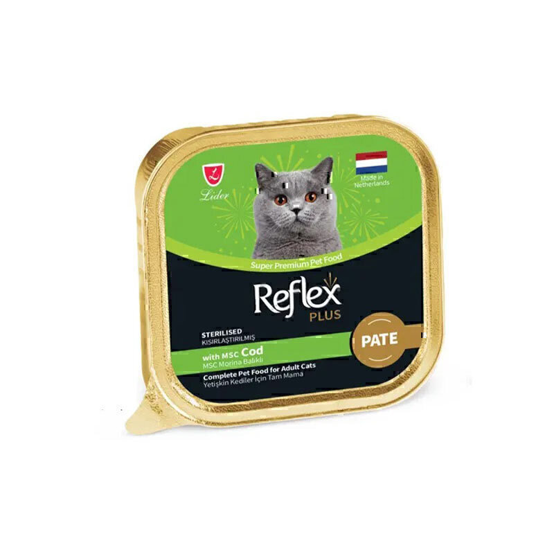 غذای کاسه‌ای گربه بالغ عقیم شده رفلکس پلاس پته با طعم ماهی کاد Reflex Plus Pate Sterilised Cat Food With Cod وزن ۸۵ گرم