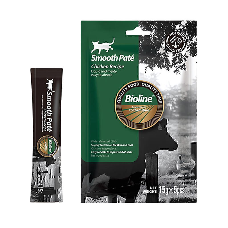 بستنی گربه بایولاین با طعم مرغ Bioline Smooth Pate with Chicken Flavor بسته 5 عددی