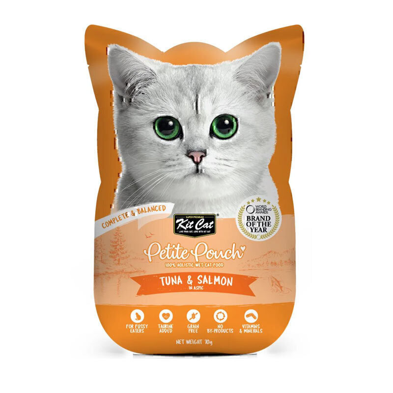 پوچ گربه کیت کت با طعم ماهی تن و سالمون Kit Cat Cat Pouch With Tuna & Salmon وزن 70 گرم
