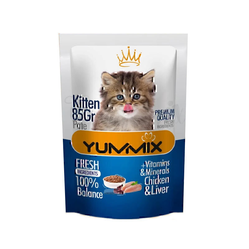 پوچ بچه گربه یامیکس مدل پته با طعم جگر و مرغ Yummix With Chicken & Liver Kitten Pouch وزن 85 گرم