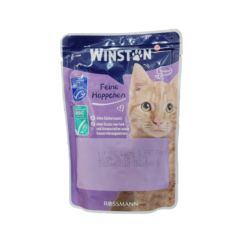 پوچ گربه وینستون با طعم سالمون و قزل آلا در سس Winston Salmon & Trout In Sauce وزن 100 گرم