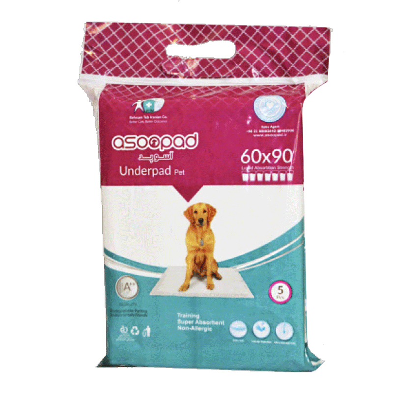 پد زیرانداز بهداشتی سگ و گربه آسوپد 60*90 بسته 5 عددی