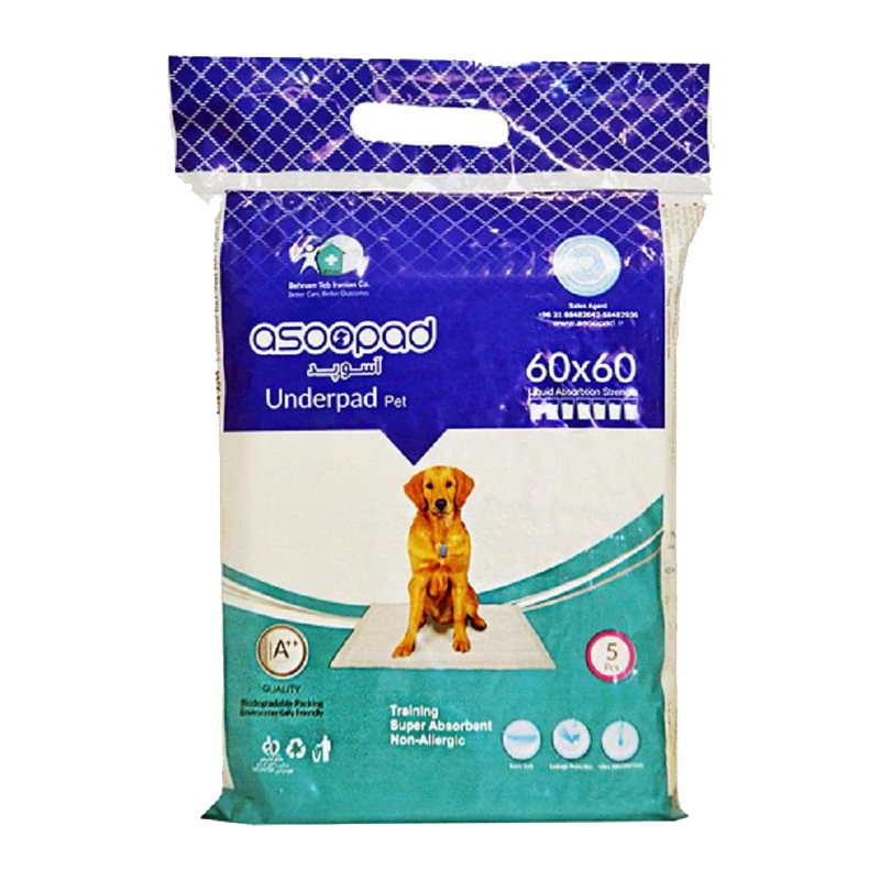 پد زیرانداز بهداشتی سگ و گربه آسوپد 60*60 بسته 5 عددی