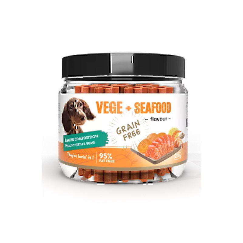 تشویقی سگ بدون گندم هابون با طعم غذای دریایی و سبزیجات Howbone Dog Snacks With Vege And Sea Food Flavour وزن 200 گرم