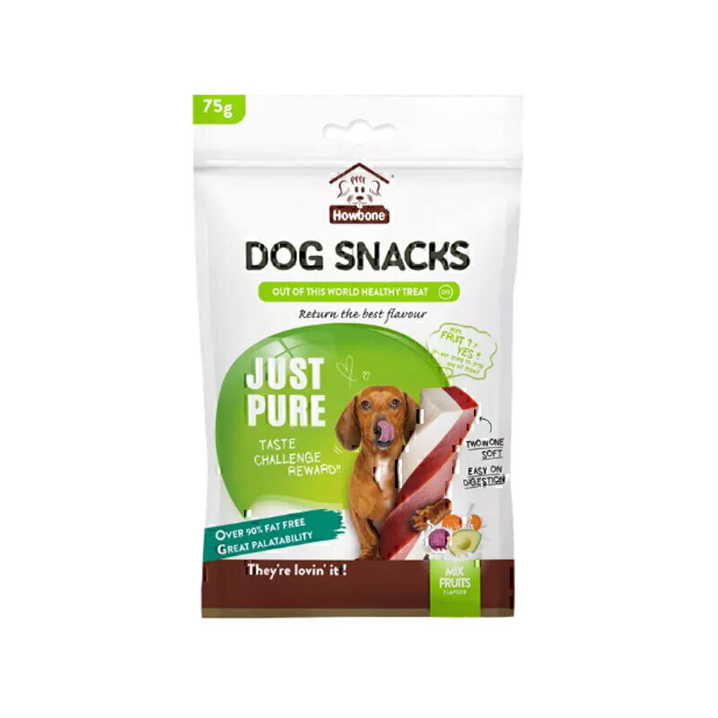 اسنک تشویقی پیچی سگ هابون با طعم میوه ای Howbone Dog Snacks Mix Fruity وزن 75 گرم