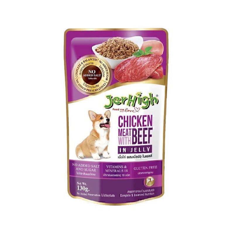 پوچ سگ جرهای با طعم مرغ و گوشت JerHigh Chicken And Beef In Jelly وزن 130 گرم