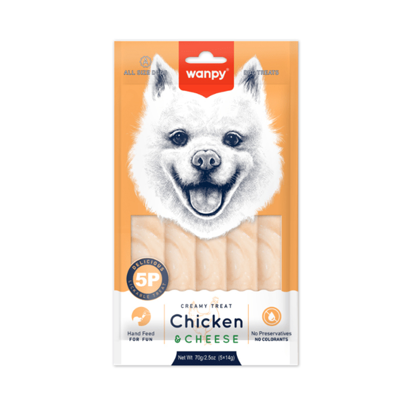 بستنی سگ ونپی با طعم مرغ و پنیر Wanpy Dog Creamy Treat With Chicken And Cheese بسته 5 عددی