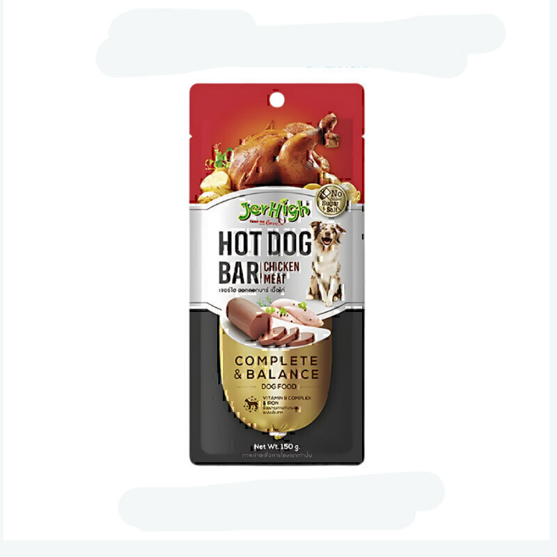 تشویقی سگ جرهای مدل هات‌داگ با طعم مرغ Jerhigh Hot Dog Bar Chicken Meat وزن 150 گرم