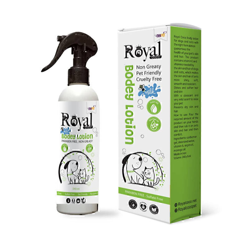 لوسیون بدن سگ و گربه رویال کوکو حجم 240 میلی لیتر